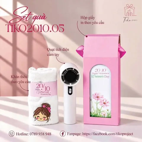Quà tặng 20/10 cho nhân viên nữ: 5 set quà gần gũi, ý nghĩa - set qua 20 10 quat cam tay khan theu