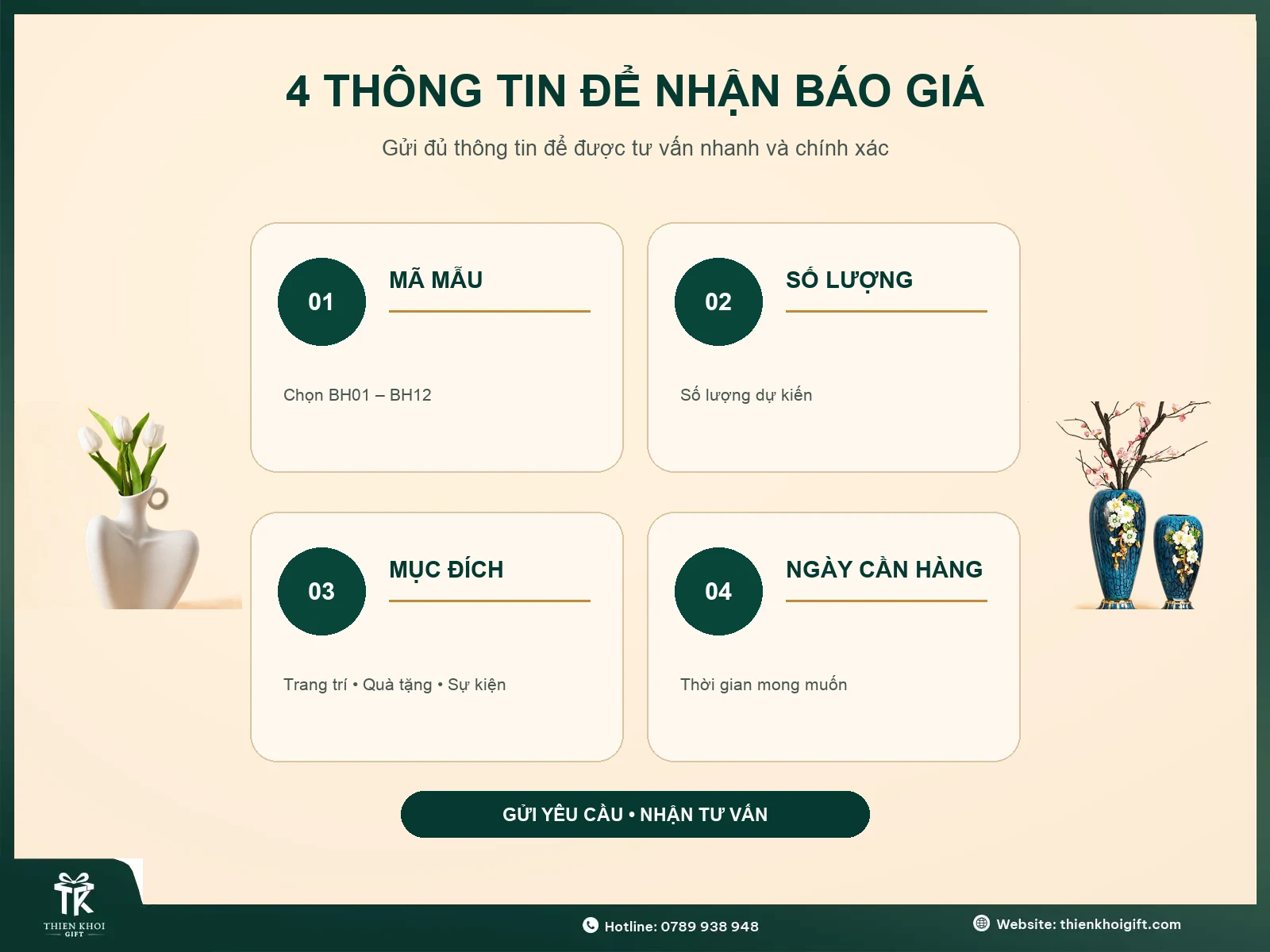 Thông tin nhận báo giá bình hoa nghệ thuật quà tặng