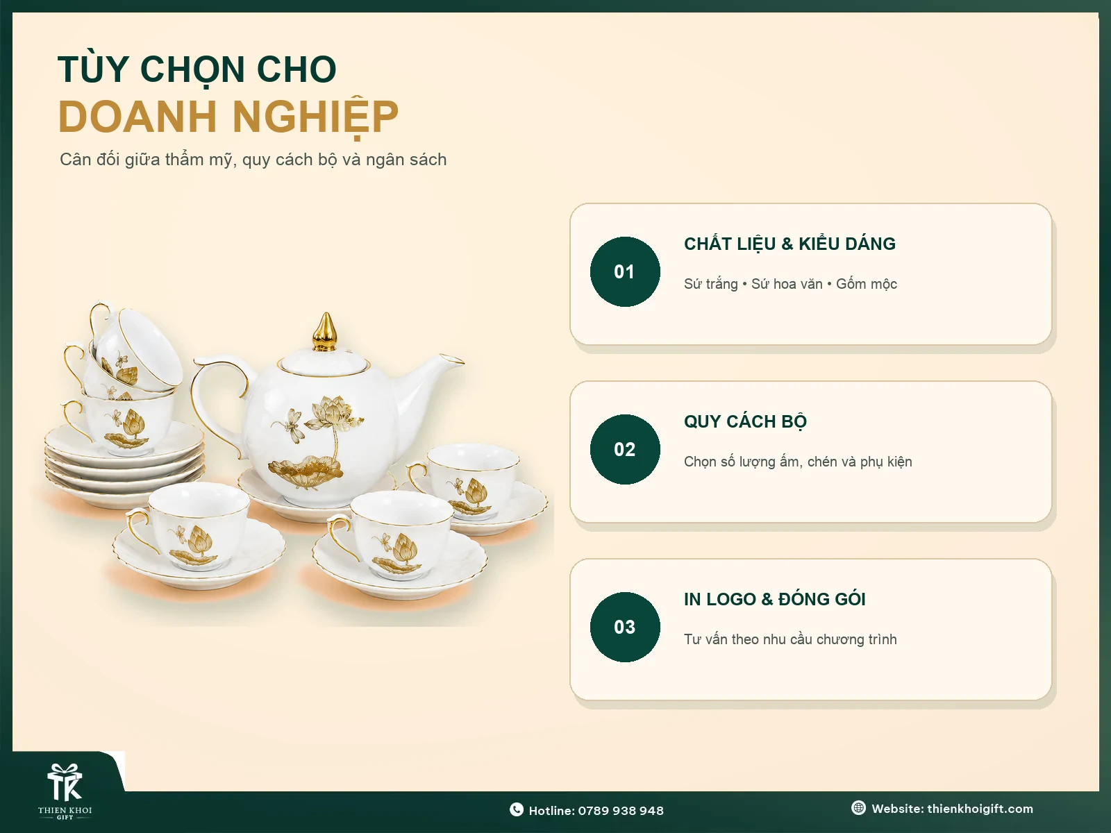 Tùy chọn bộ ấm trà in logo cho doanh nghiệp