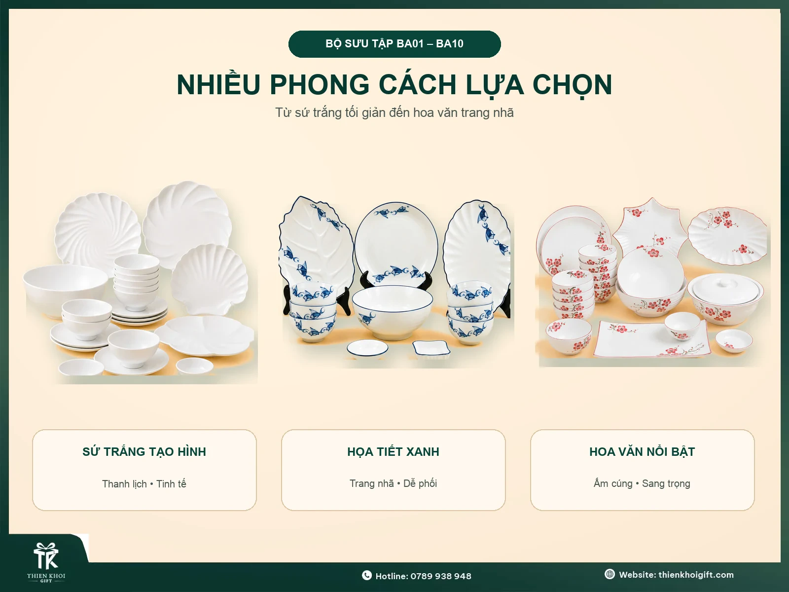 Các phong cách bộ bát đĩa sứ quà tặng doanh nghiệp