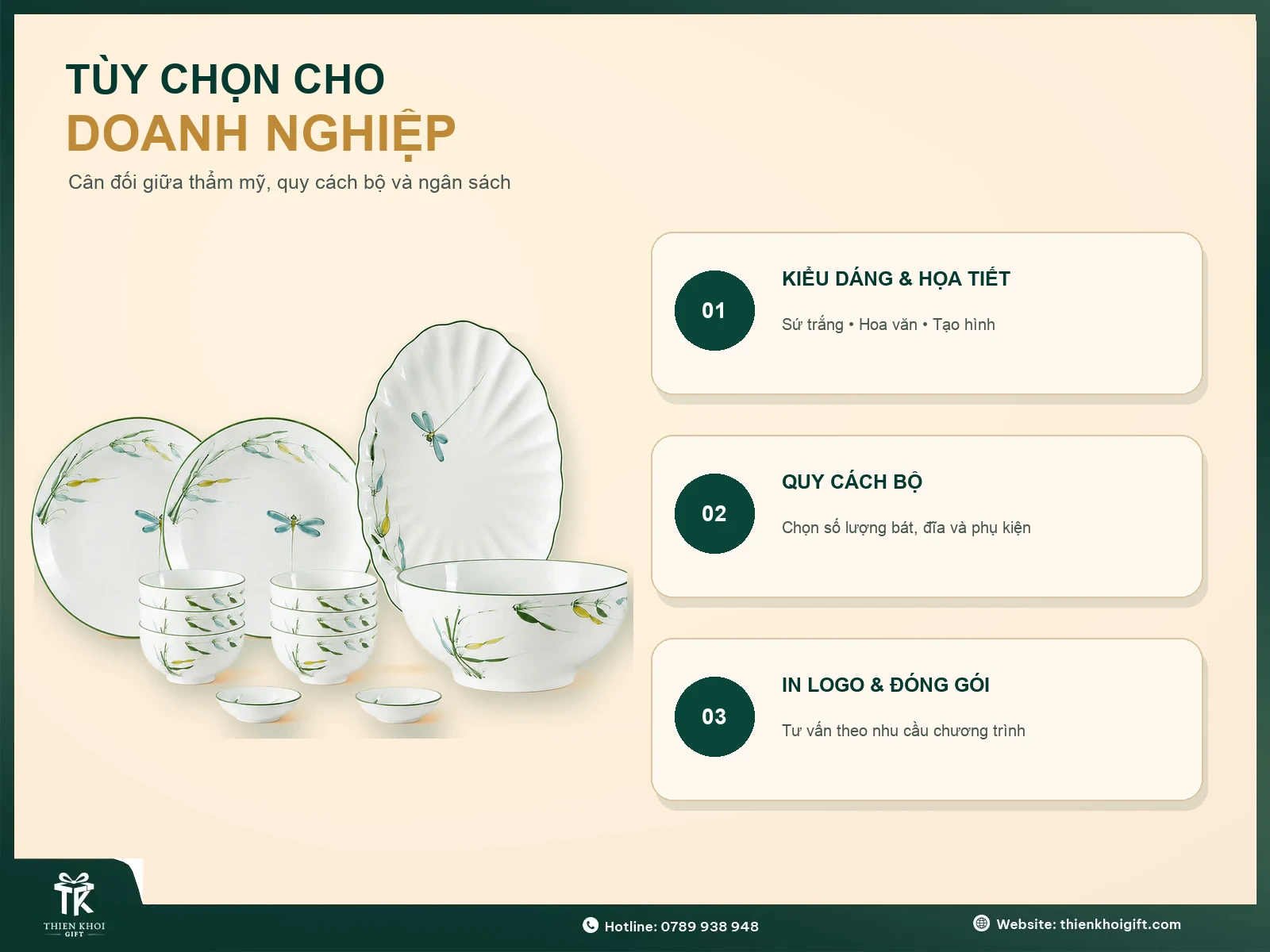 Tùy chọn bộ bát đĩa sứ cho doanh nghiệp