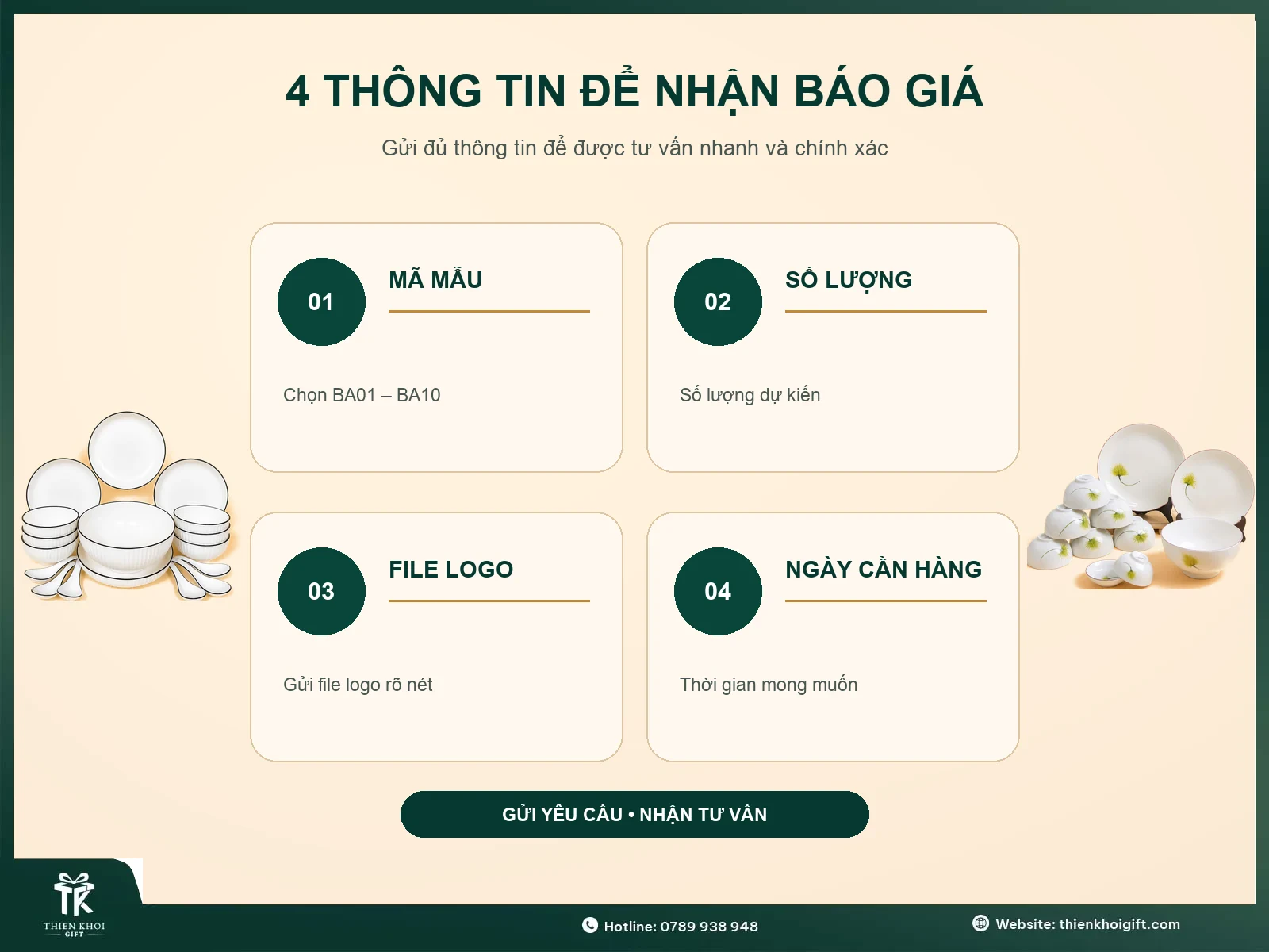 Thông tin nhận báo giá bộ bát đĩa quà tặng