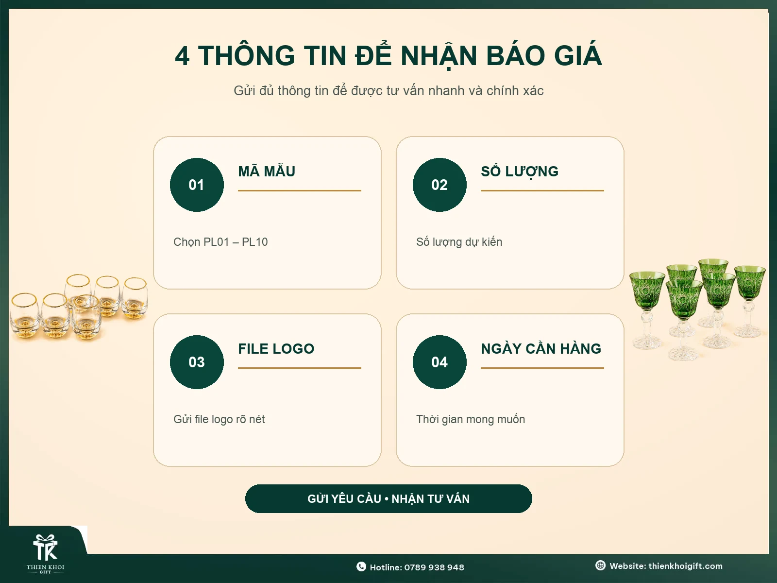 Thông tin nhận báo giá bộ ly pha lê quà tặng