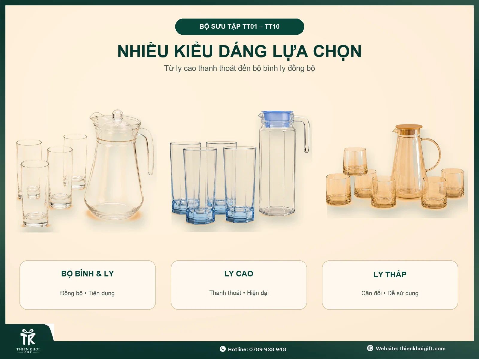 Các kiểu dáng bộ ly thủy tinh quà tặng doanh nghiệp