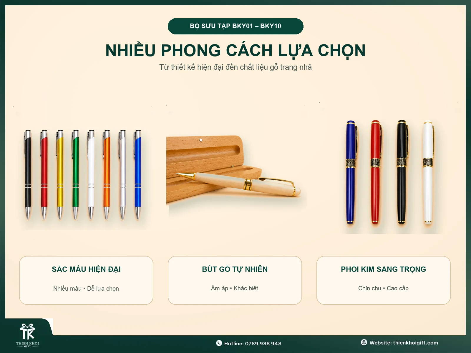 Các mẫu bút ký nhiều màu bút gỗ và bút phối kim sang trọng