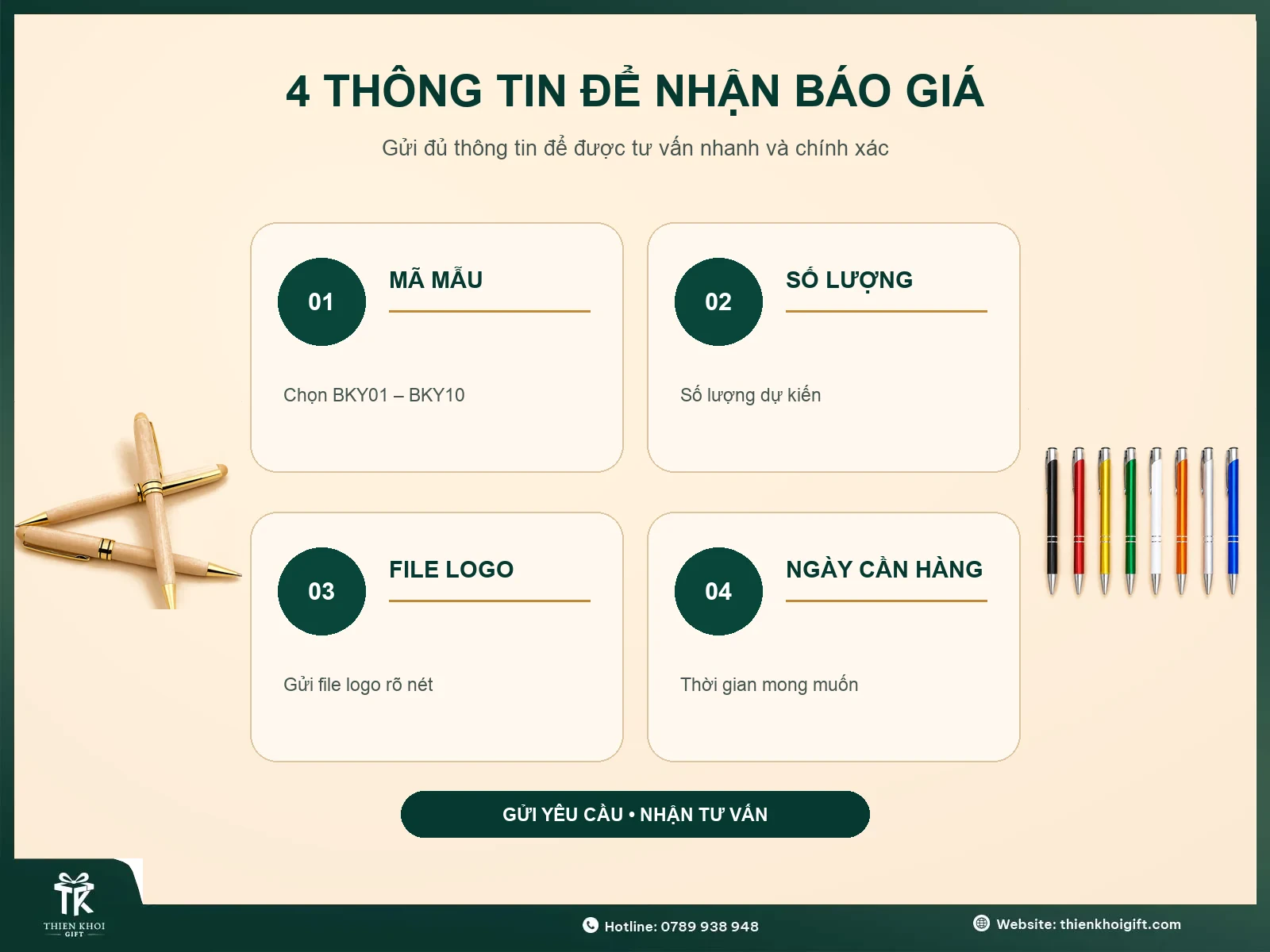 Thông tin nhận báo giá bút ký quà tặng