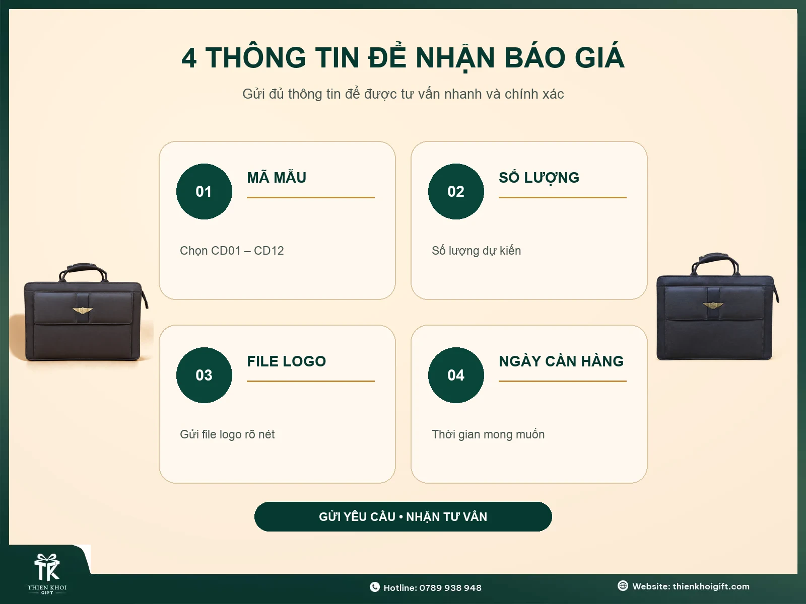 Hướng dẫn 4 thông tin nhận báo giá cặp da quà tặng