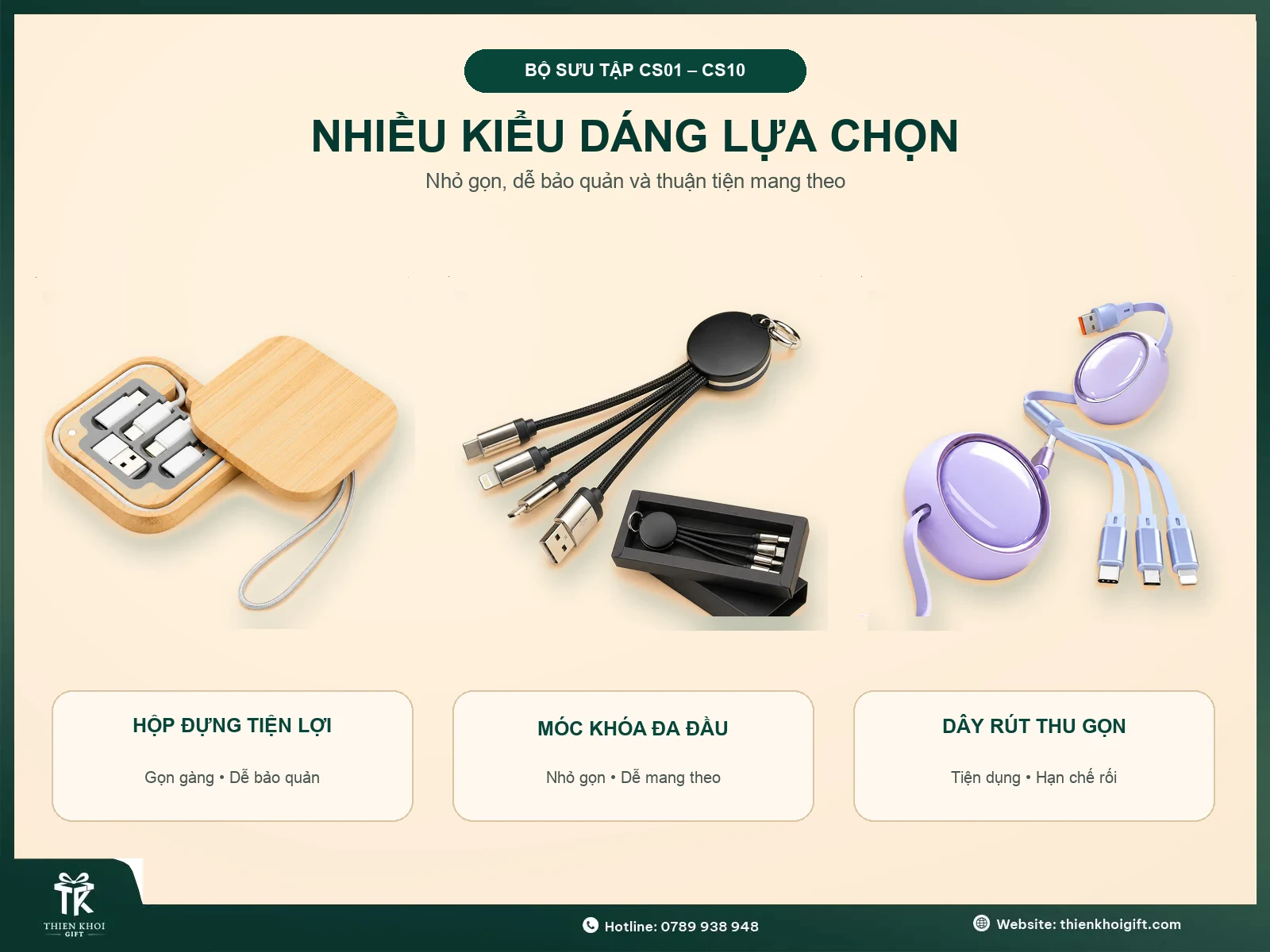 Các mẫu cáp sạc đa năng dạng hộp đựng móc khóa và dây rút thu gọn