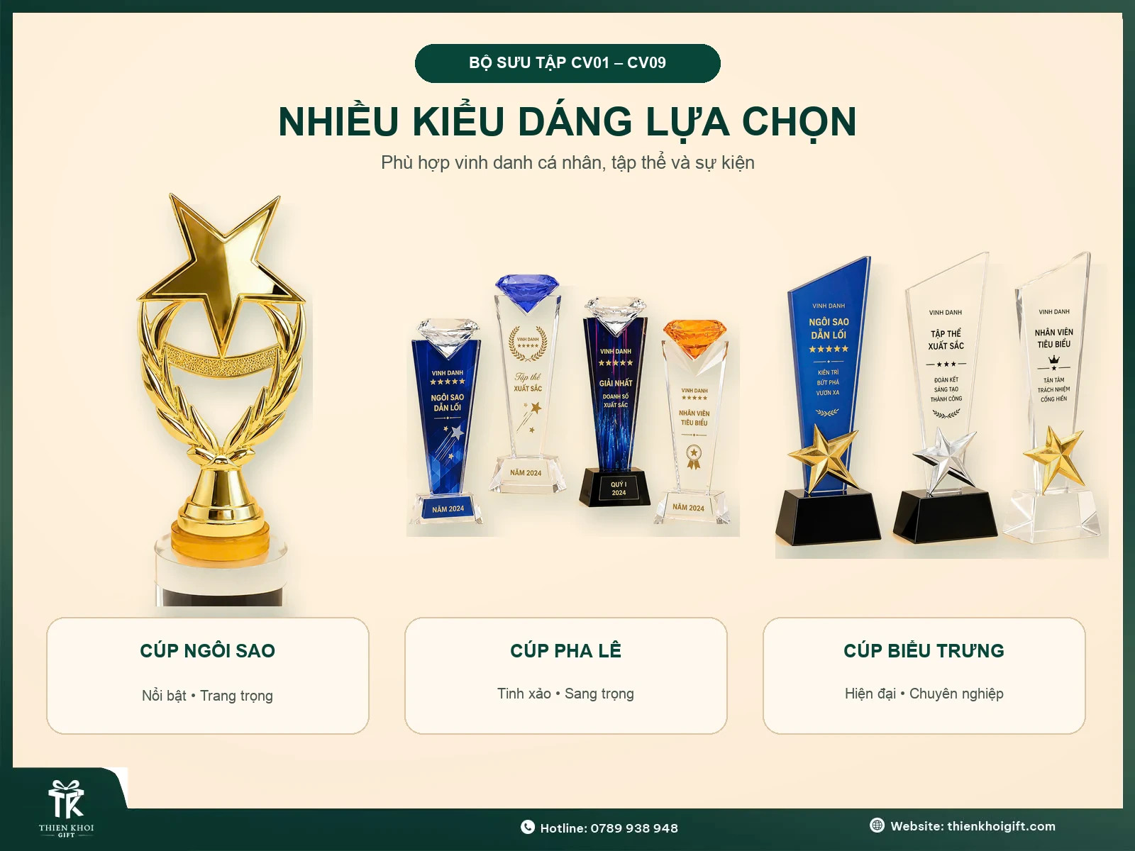 Các kiểu dáng cúp vinh danh cao cấp