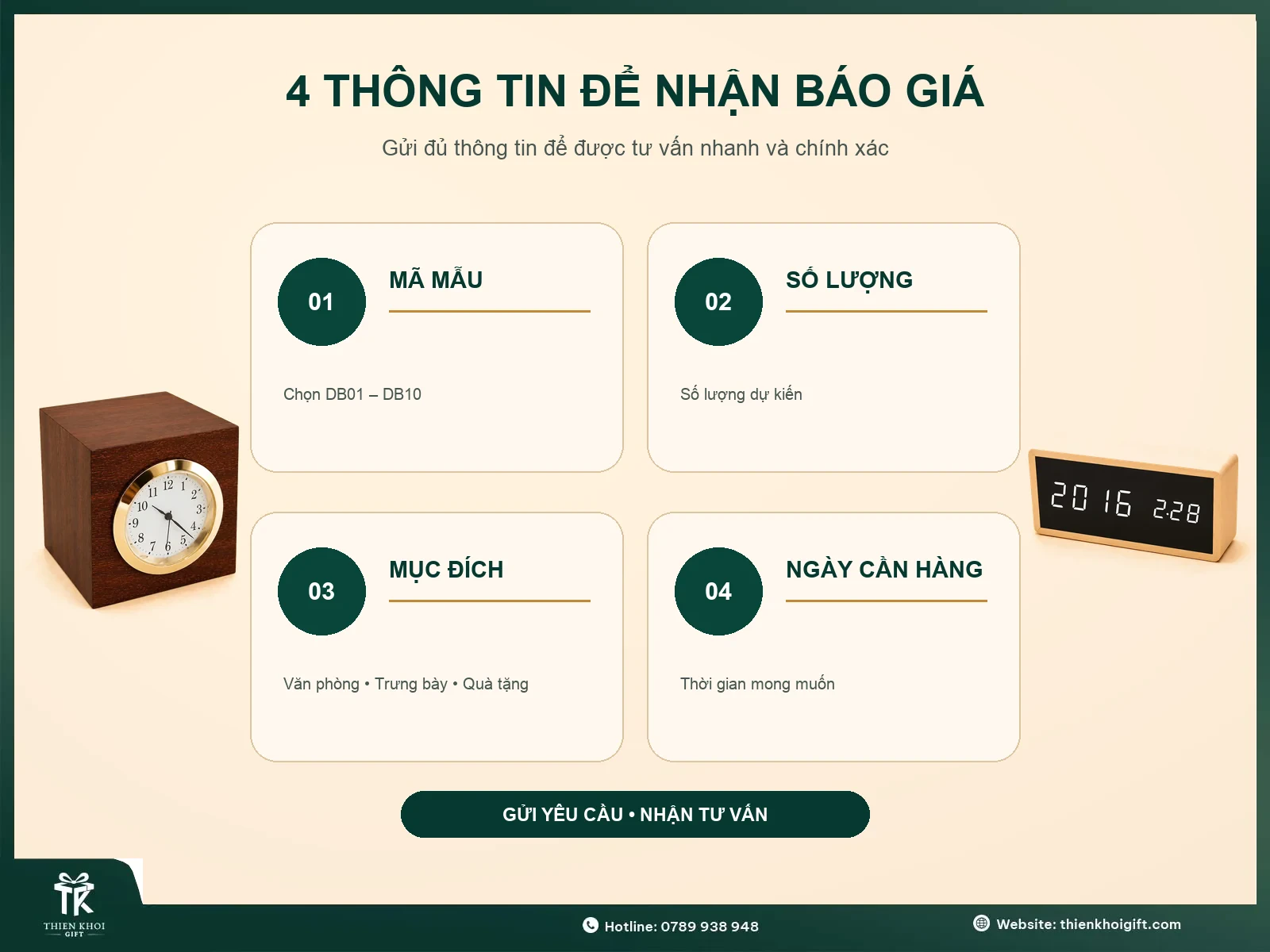 Hướng dẫn bốn thông tin nhận báo giá đồng hồ để bàn gồm