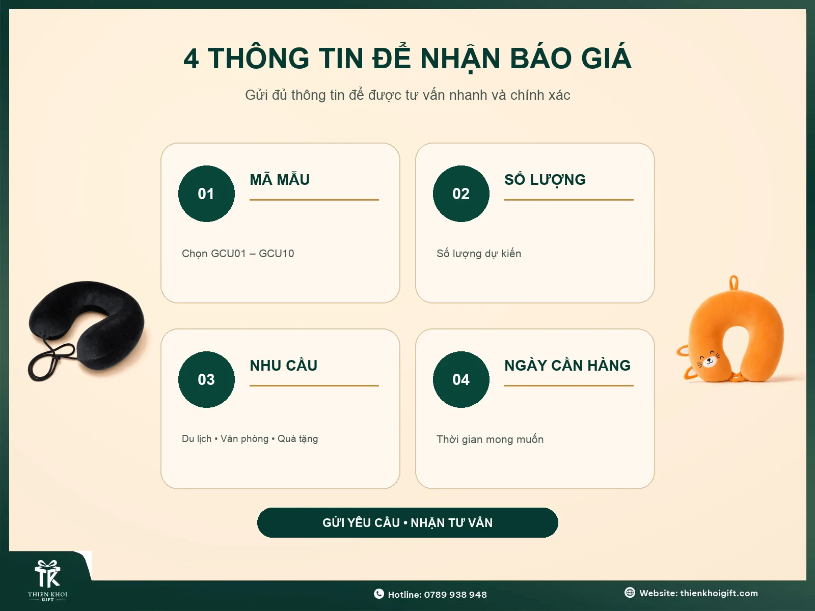 Gối Chữ U in logo - thong tin nhan bao gia goi chu u