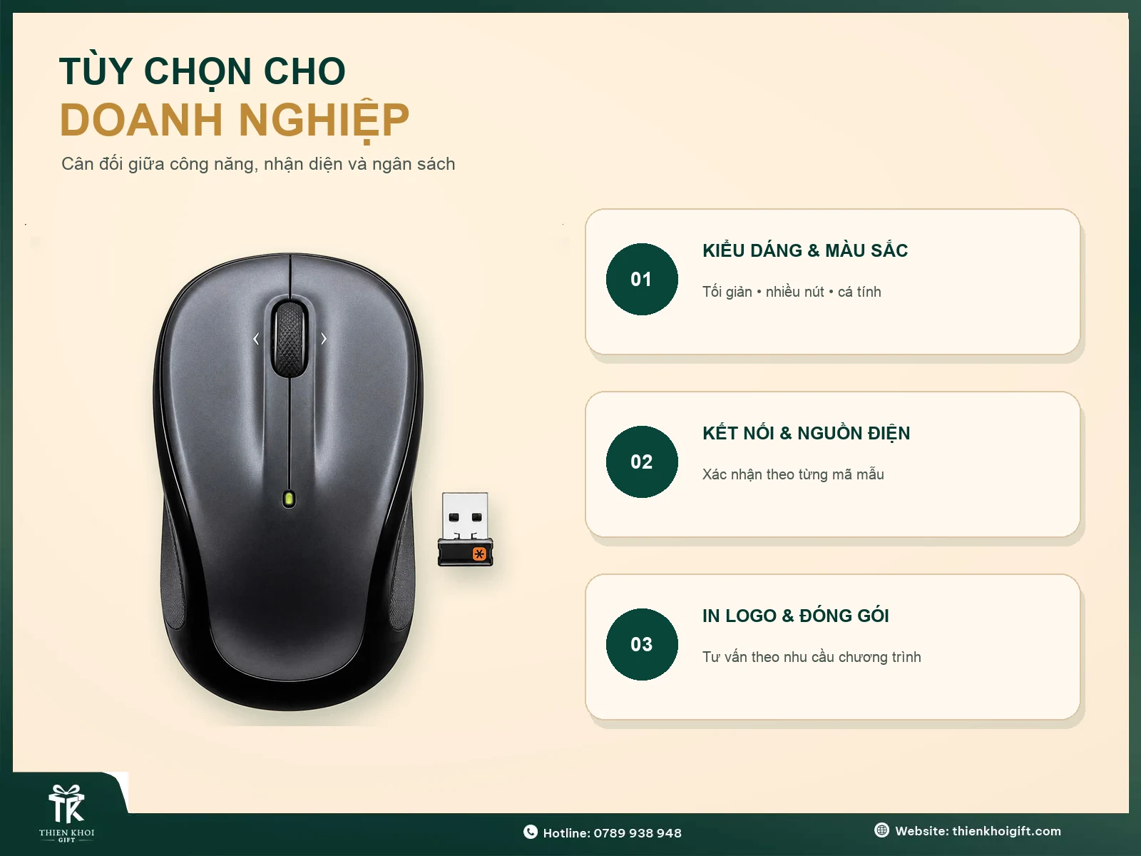 Chuột không dây với tùy chọn kiểu dáng