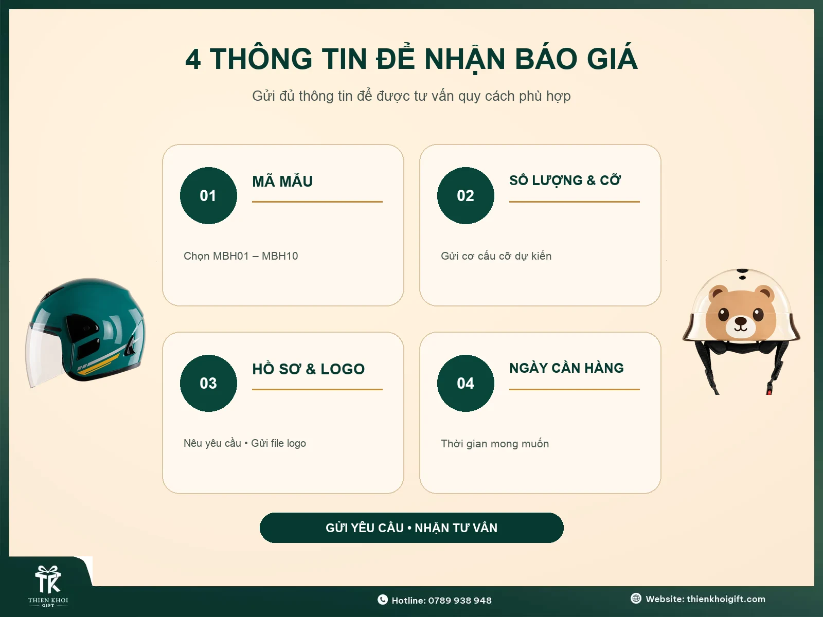 Mũ Bảo Hiểm In Logo - thong tin nhan bao gia mu bao hiem