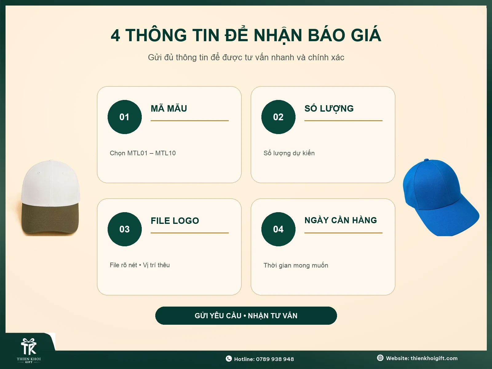 Mũ Thêu Logo - thong tin nhan bao gia mu theu logo