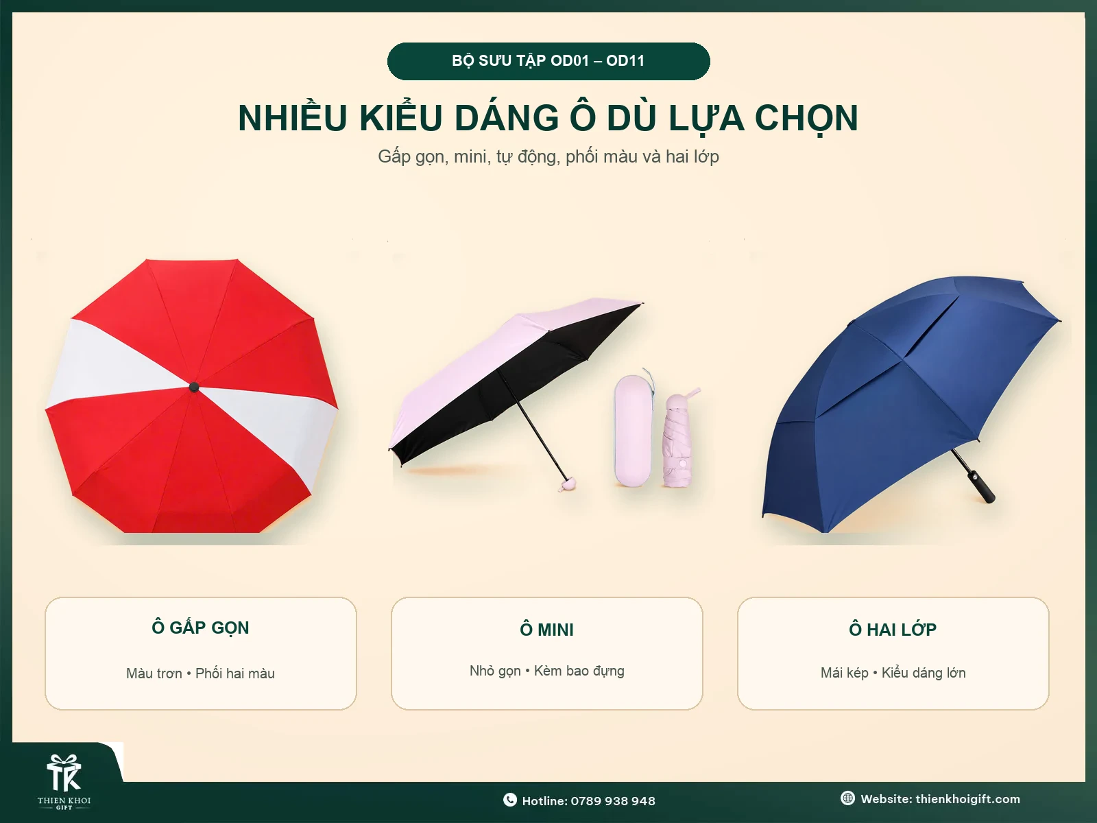 Ô Dù Gấp Gọn In Logo - nhieu kieu dang o du in logo
