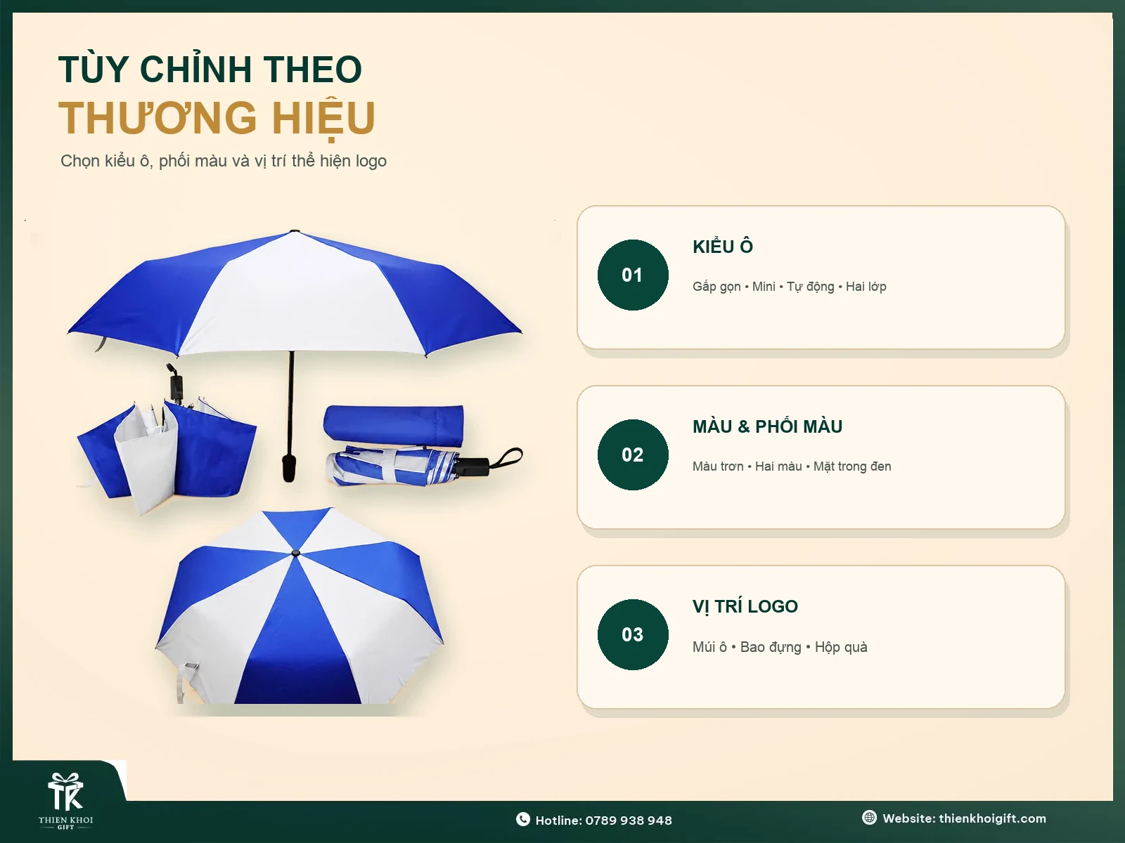 Ô Dù Gấp Gọn In Logo - tuy chinh o du theo thuong hieu