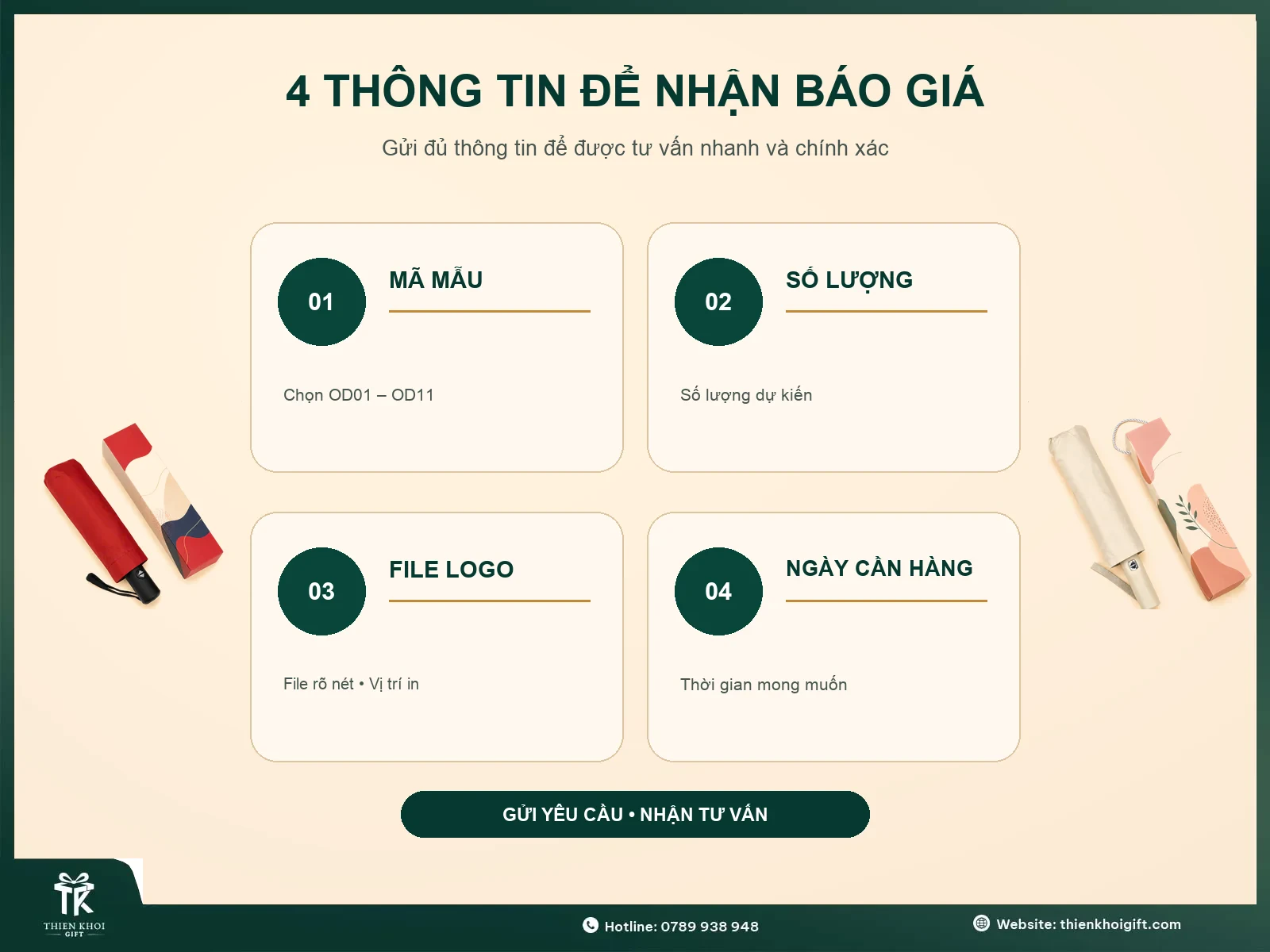 Ô Dù Gấp Gọn In Logo - thong tin nhan bao gia o du