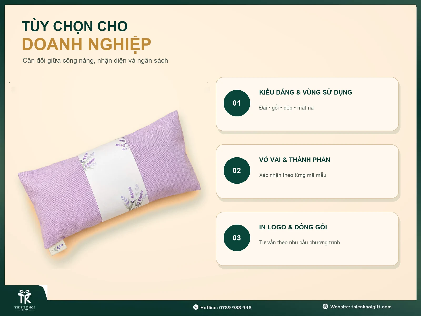 Túi chườm thảo dược với tùy chọn kiểu dáng, vùng sử dụng, vỏ vải, thành phần