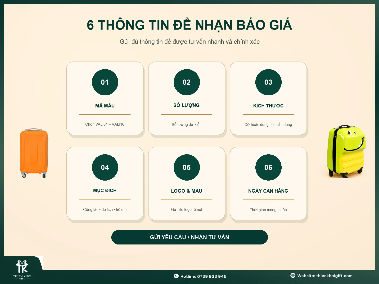 Vali Kéo In Logo - thong tin nhan bao gia vali