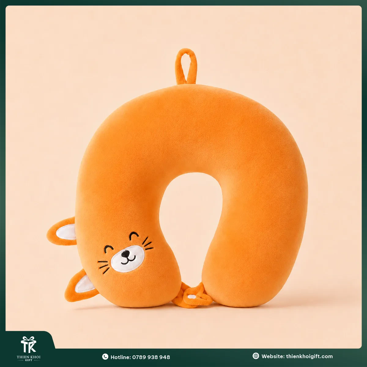 Gối chữ U hình mèo màu cam
