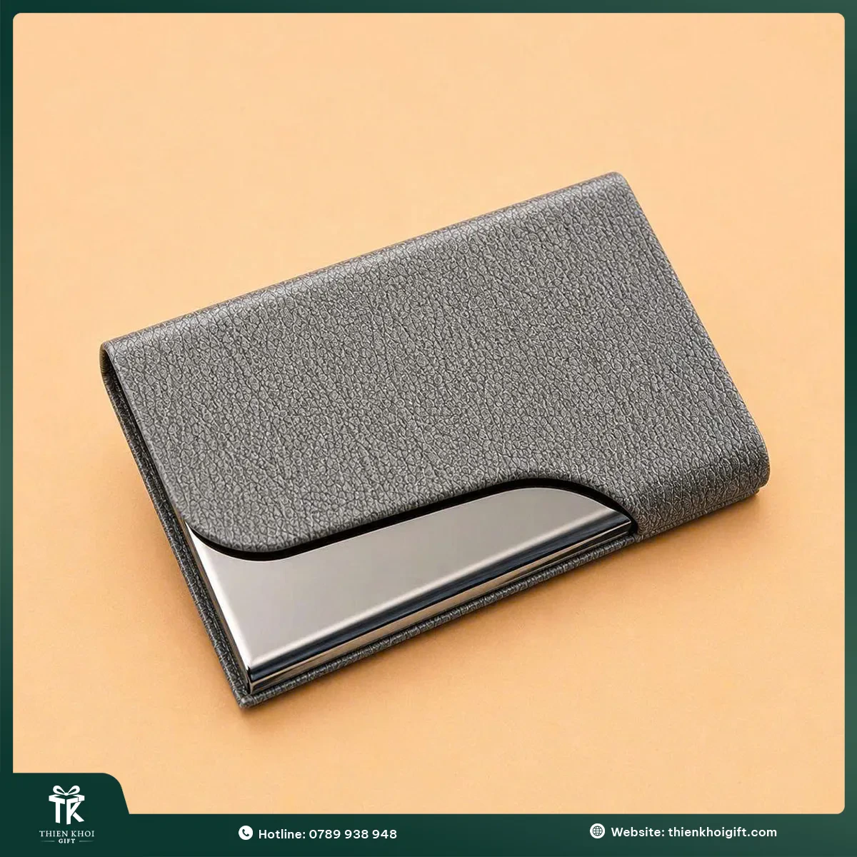 Hộp đựng name card da màu xám