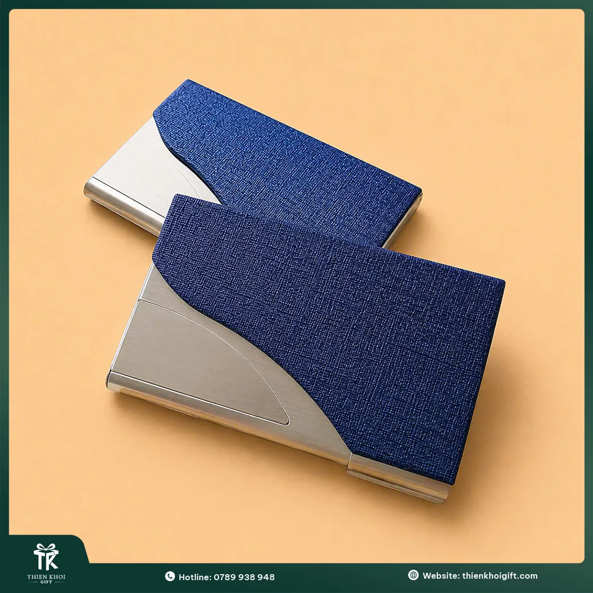 Hộp đựng name card bọc vải xanh