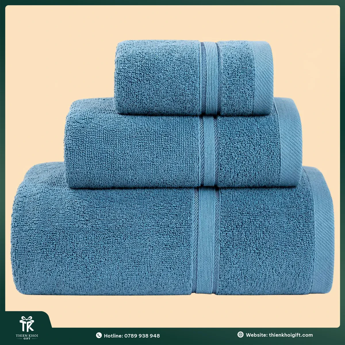 Bộ khăn tắm cao cấp màu xanh