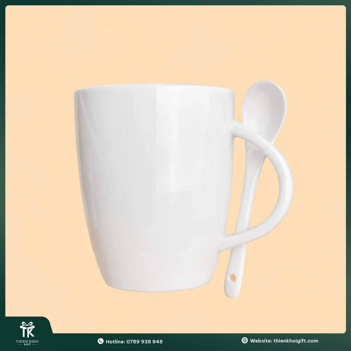 Ly sứ trắng kèm muỗng