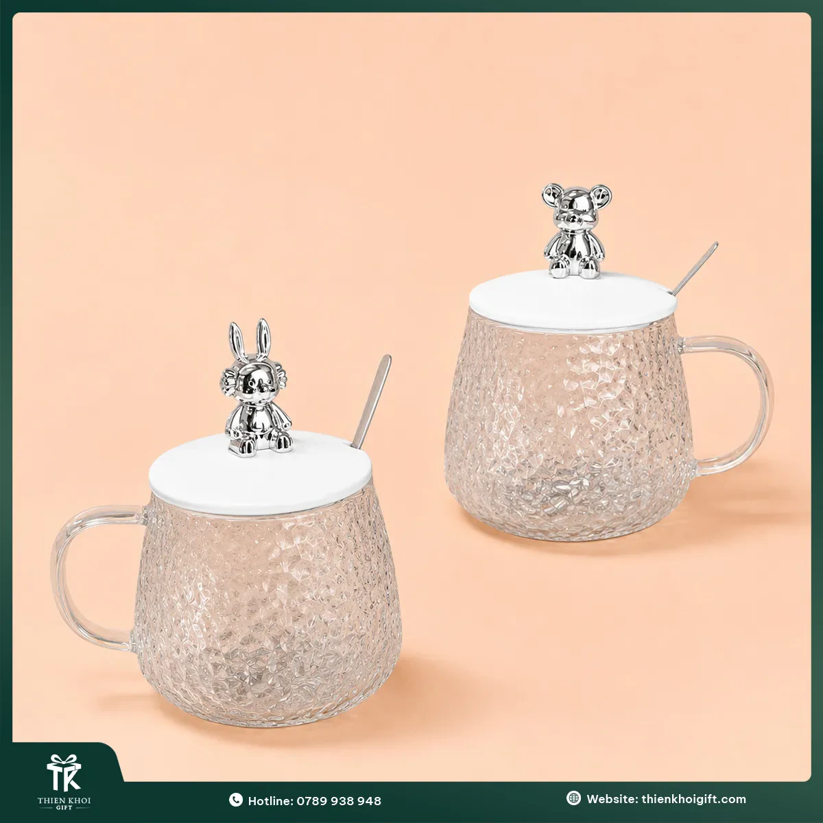 Ly thủy tinh vân nổi nắp thú