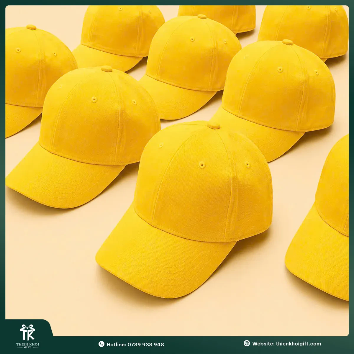 Mũ thêu logo đồng phục màu vàng