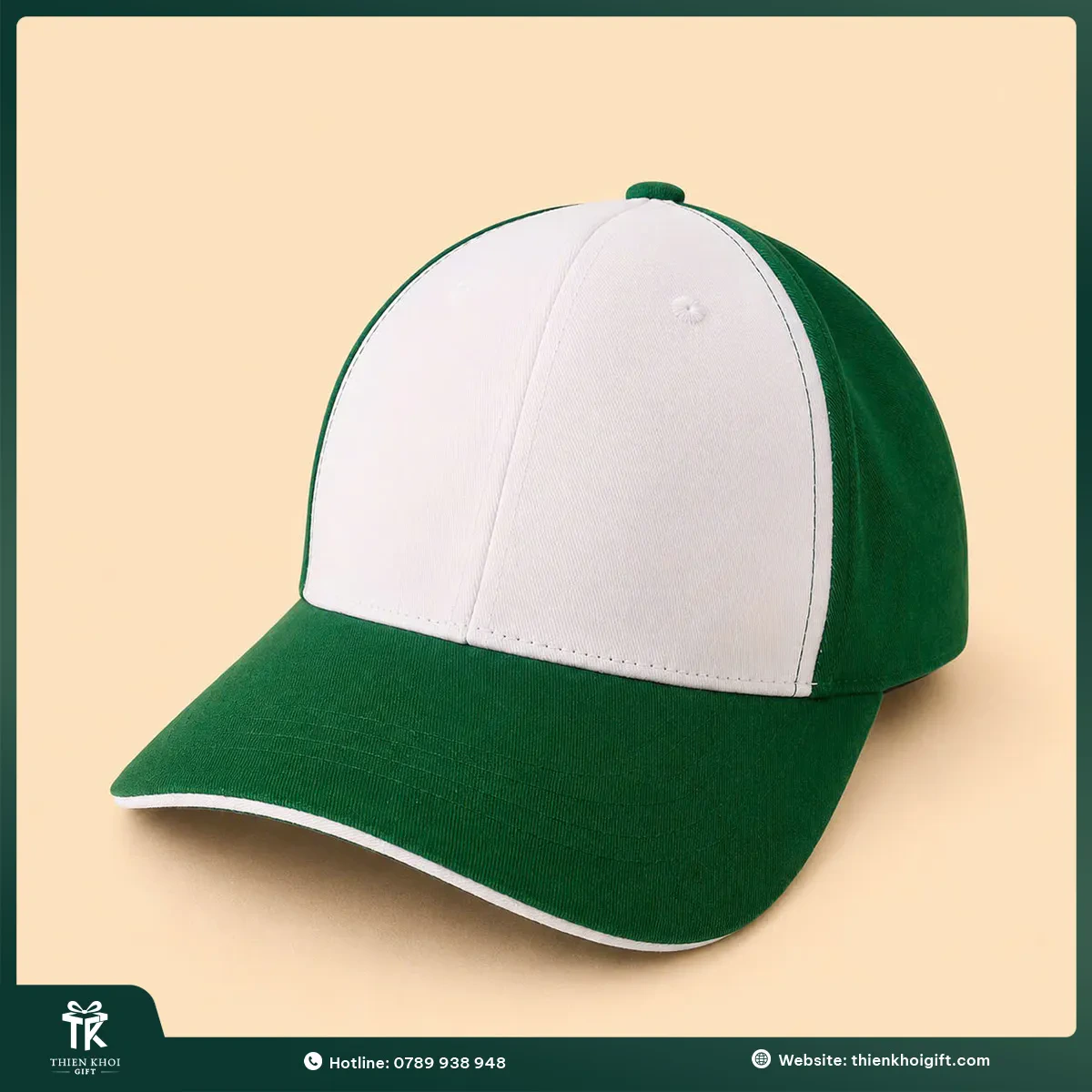 Mũ thêu logo trắng phối xanh lá