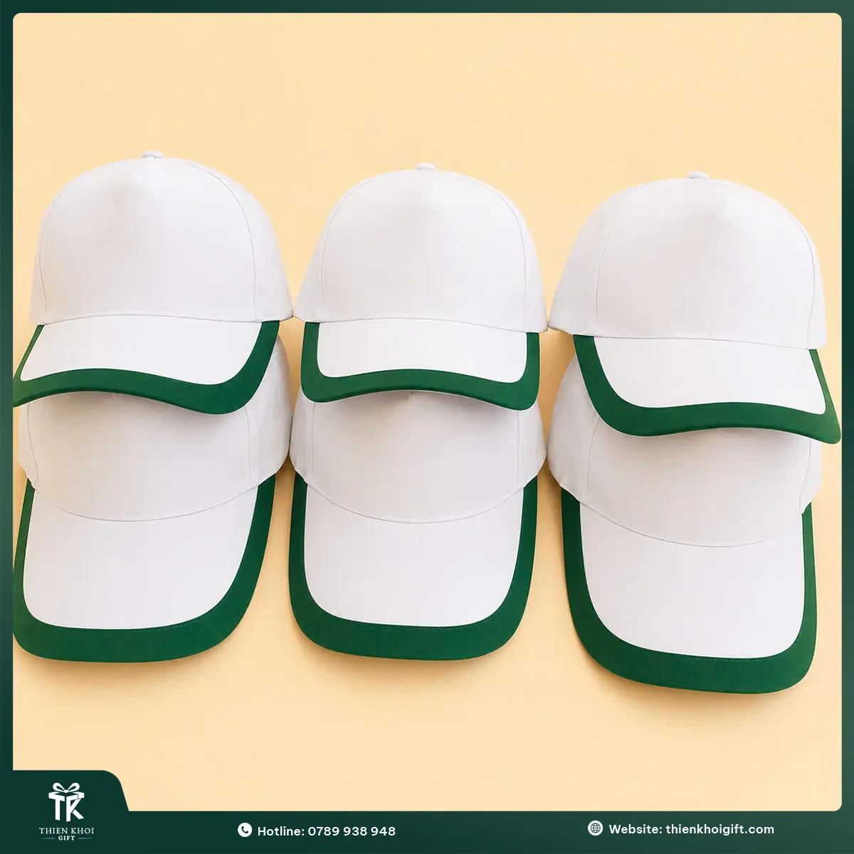 Mũ thêu logo trắng viền xanh