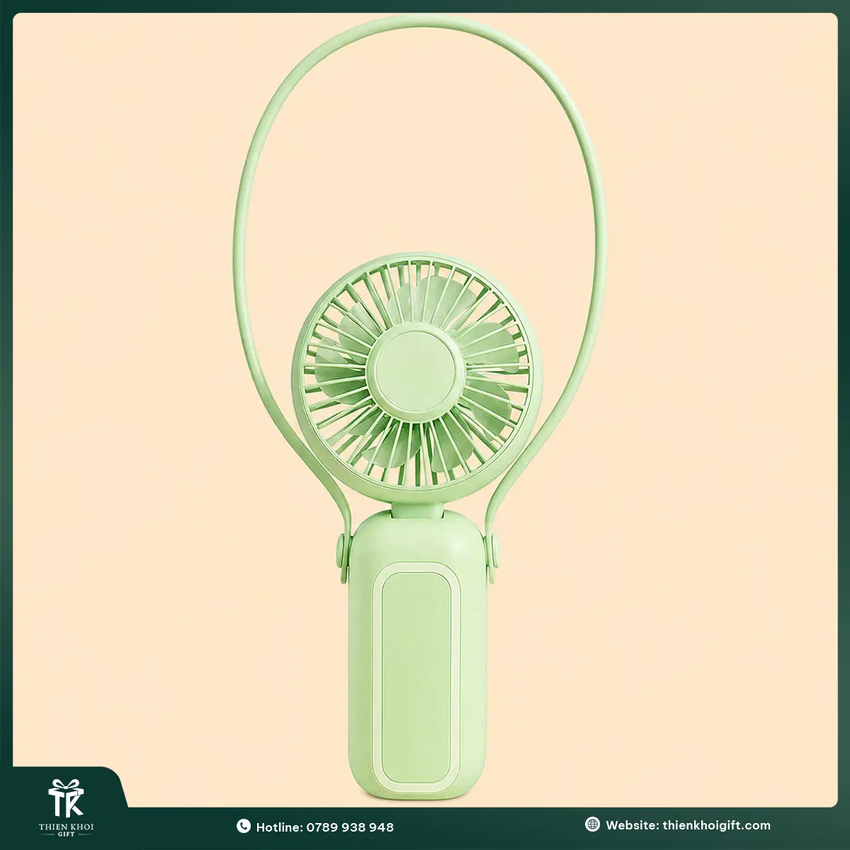 Quạt cầm tay mini đeo cổ màu xanh