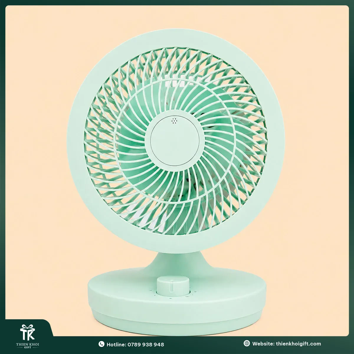 Quạt để bàn mini nút xoay màu xanh
