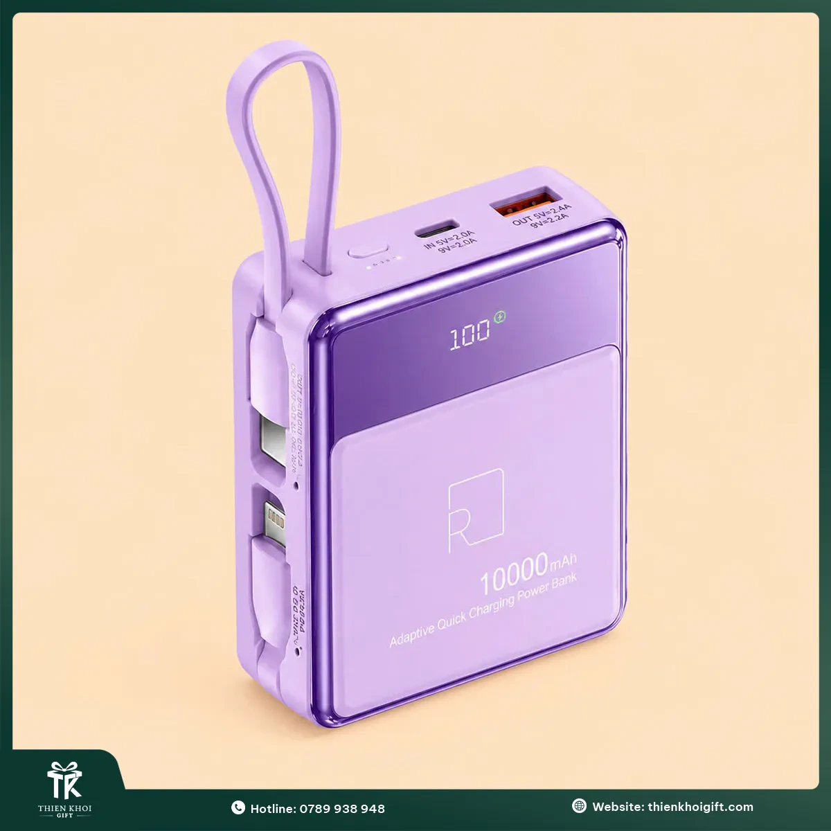 Sạc dự phòng 10000mAh màu tím