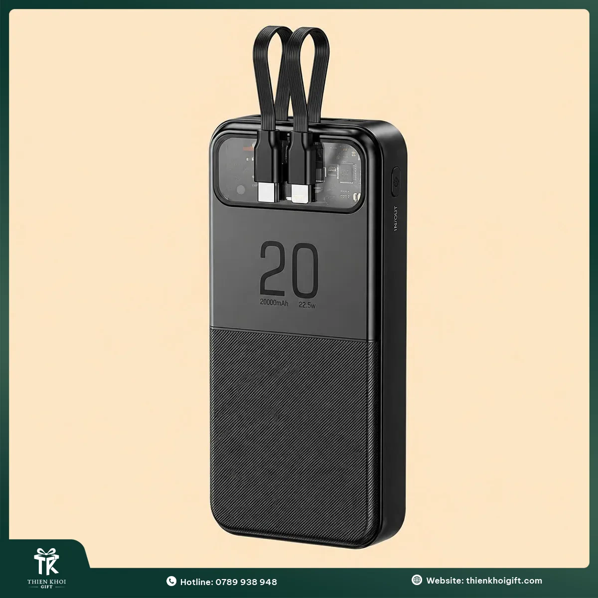 Sạc dự phòng 20000mAh tích hợp hai cáp