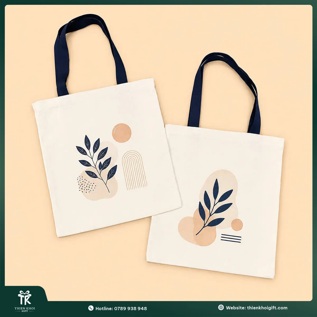 Túi vải canvas màu trắng quai xanh
