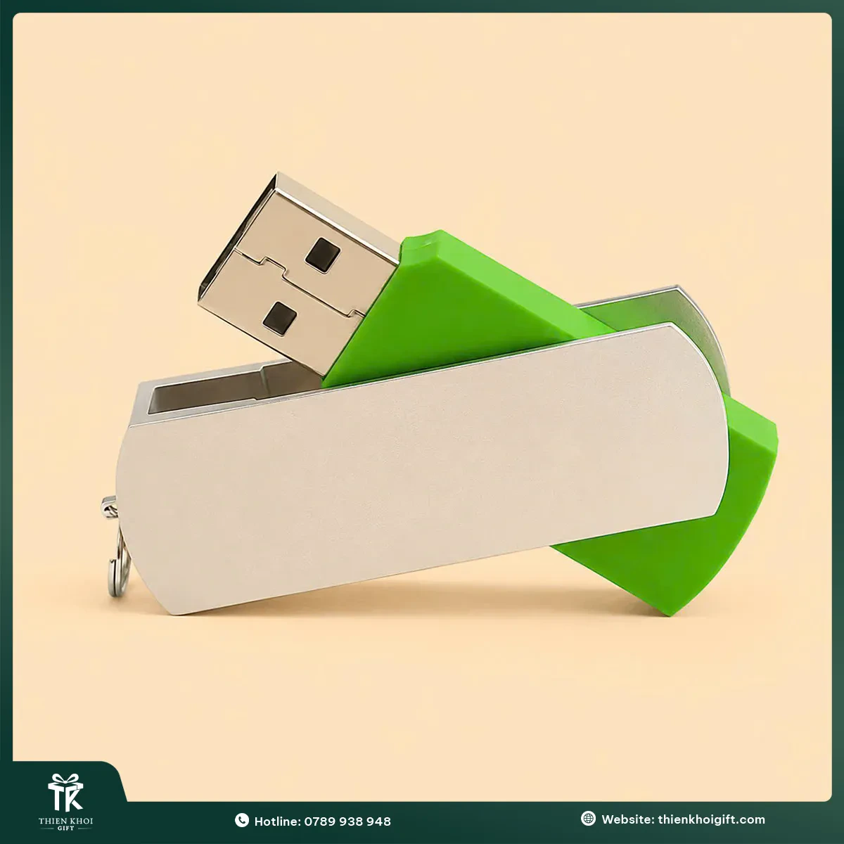 USB xoay kim loại màu xanh